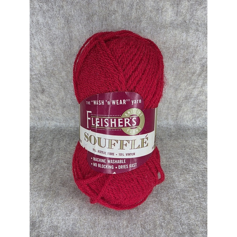 Vintage Fleisher's Souffle Yarn #550 Red‎ 1.75 oz. 90% Acrylic & 10% Vinyon New